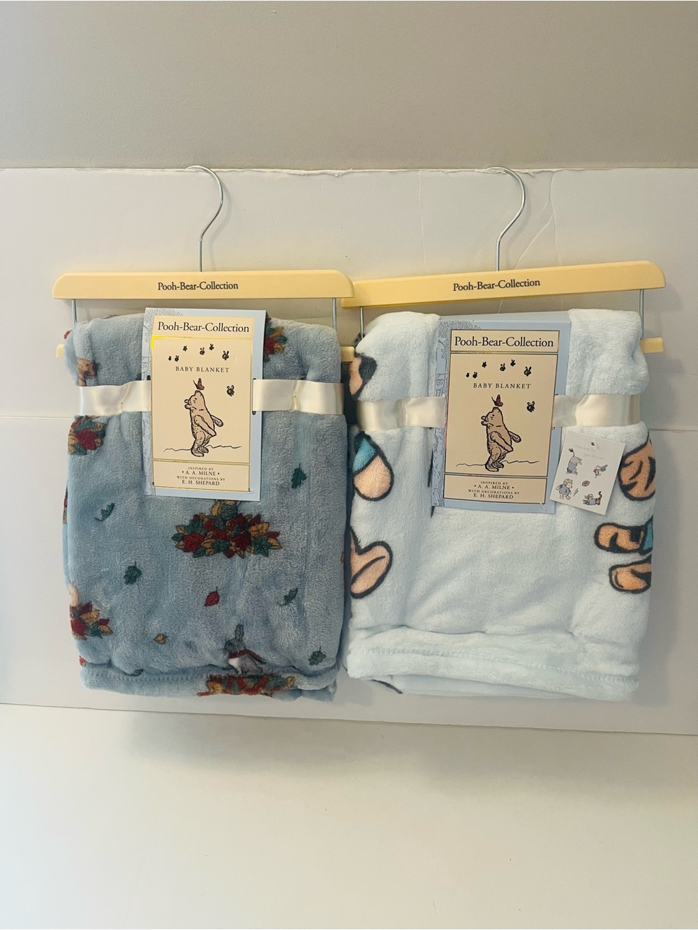 Winnie the Pooh Bear Collection Lot of 2 Fall Autumn Football Baby Blankets